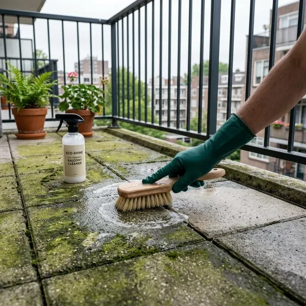 Groene aanslag op balkon eerst veilig losmaken