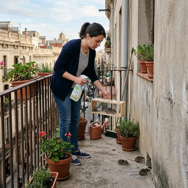 Muizen op het balkon van een appartement